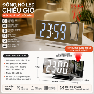 ⏰ Đồng Hồ LED Báo Thức Đa Năng Mặt Gương, Chiếu Giờ Lên Tường, Phù Hợp Phòng Ngủ – Đầu Giường